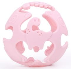 ELPINIO silikónové hryzátko gule s dinosaurami - ružové
