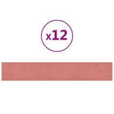 Vidaxl Nástenné panely 12 ks ružové 90x15 cm zamat 1,62 m²