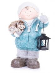 MAGIC HOME Chlapček s lampášom a ježkom, keramika, 23x20x39,5 cm