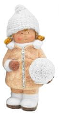 MAGIC HOME Dievčatko so snehovou guľou, 1 LED, keramika, (2 ks)