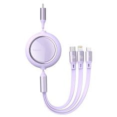 BASEUS Bright Mirror 3in1 kábel USB-C - micro USB / USB-C / Lightning PD 100W 1.2m, fialový