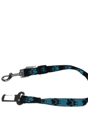 Palkar Bezpečnostný pás do auta pre veľké psy 65 cm x 25 mm čierno-svelo-modrá s labkami