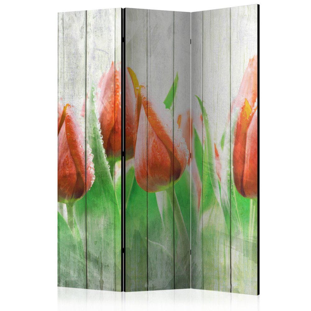 Artgeist Paraván - Červené tulipány na dreve 135x172 plátno na drevenom ráme obojstranná potlač