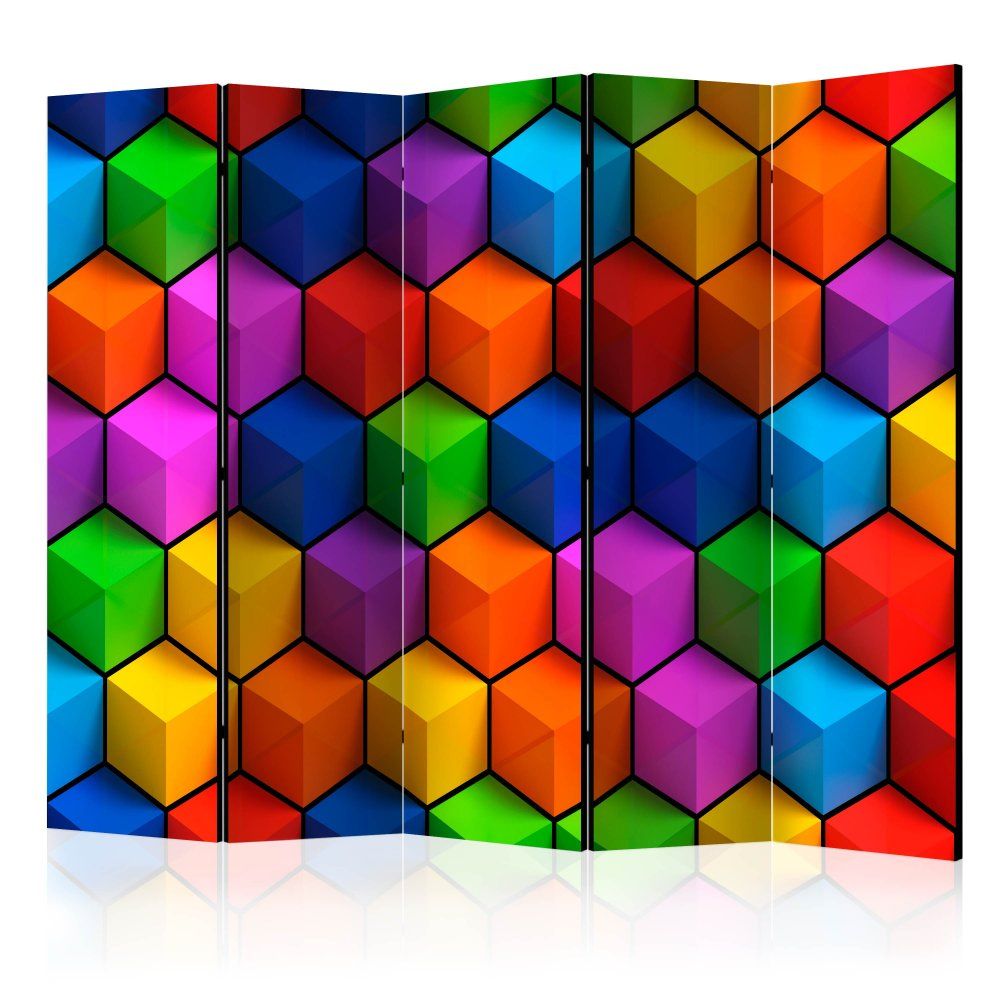Artgeist Paraván - Farebné geometrické boxy II 225x172 plátno na drevenom ráme obojstranná potlač