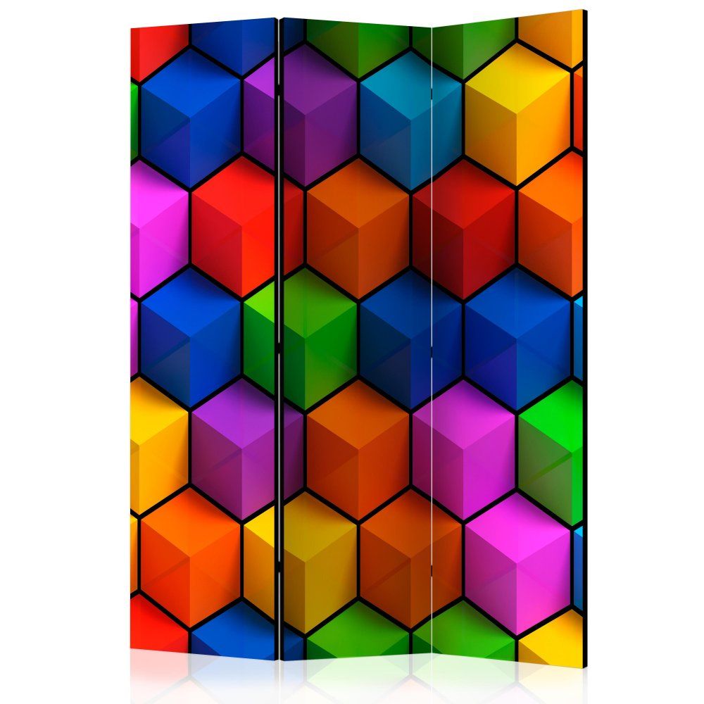 Artgeist Paraván - Farebné geometrické boxy 135x172 plátno na drevenom ráme obojstranná potlač