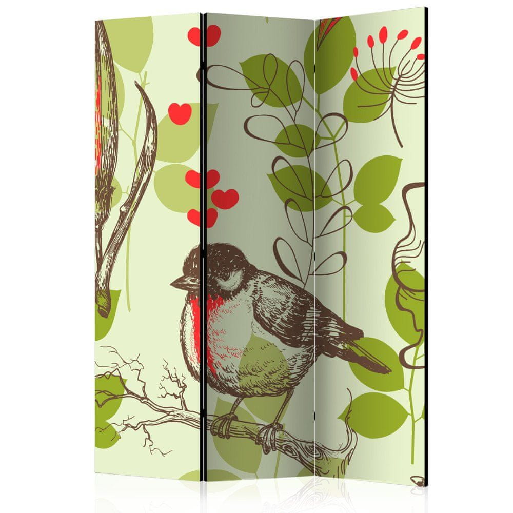 Artgeist Paraván - Vták a ľalie vintage 135x172 plátno na drevenom ráme obojstranná potlač
