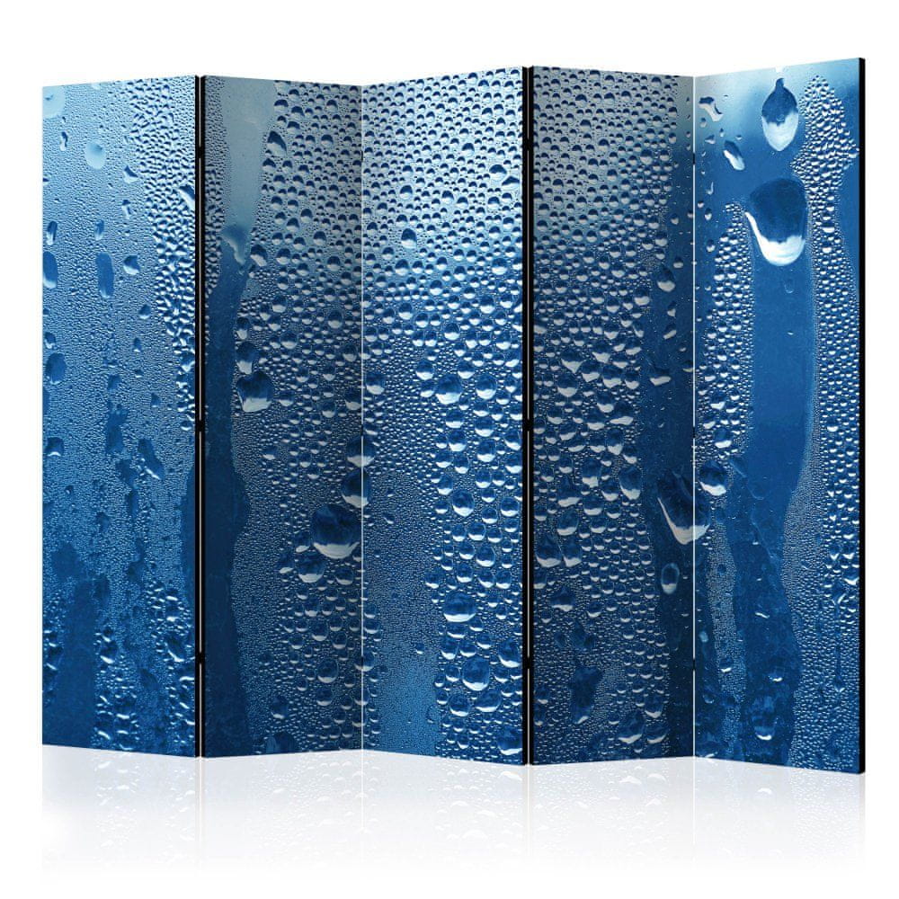 Artgeist Paraván - Kvapky vody na modrom skle II 225x172 plátno na drevenom ráme obojstranná potlač