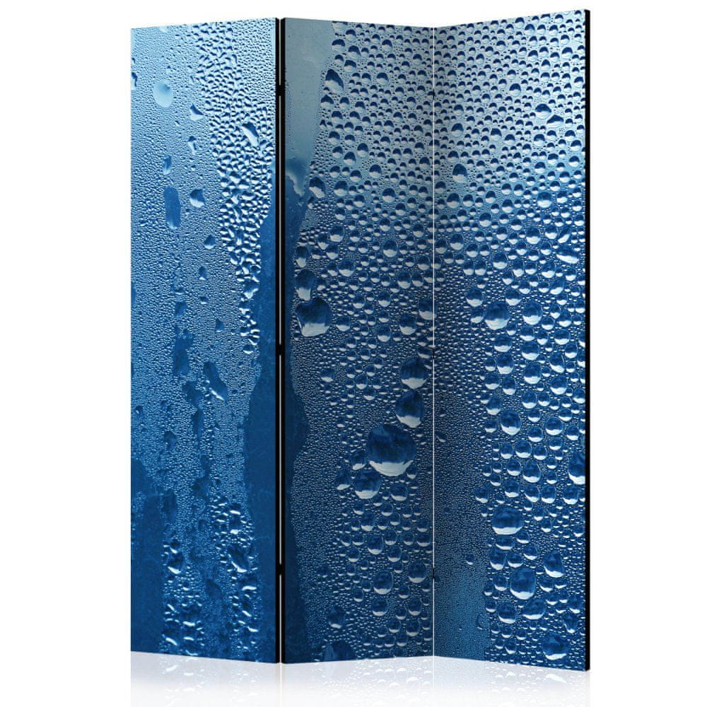 Artgeist Paraván - Kvapky vody na modrom skle 135x172 plátno na drevenom ráme obojstranná potlač