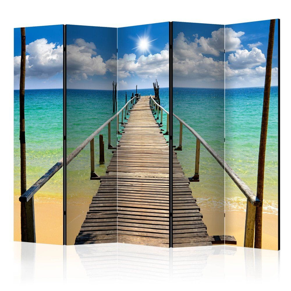 Artgeist Paraván - Pláž, slnko, most II 225x172 plátno na drevenom ráme obojstranná potlač