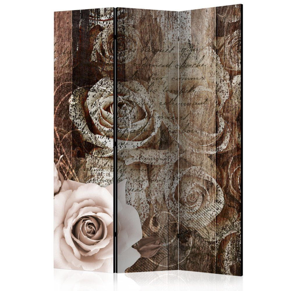 Artgeist Paraván - Staré drevo a ruže 135x172 plátno na drevenom ráme obojstranná potlač