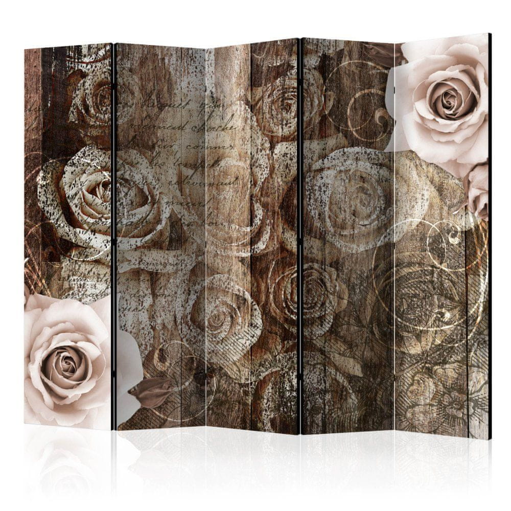 Artgeist Paraván - Staré drevo a ruže II 225x172 plátno na drevenom ráme obojstranná potlač