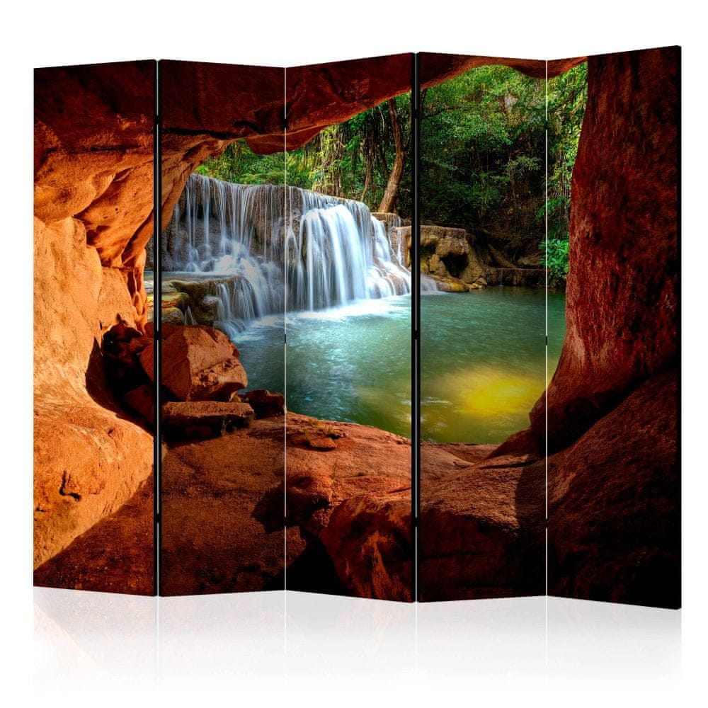 Artgeist Paraván - Jaskyňa: Lesný vodopád II 225x172 plátno na drevenom ráme obojstranná potlač