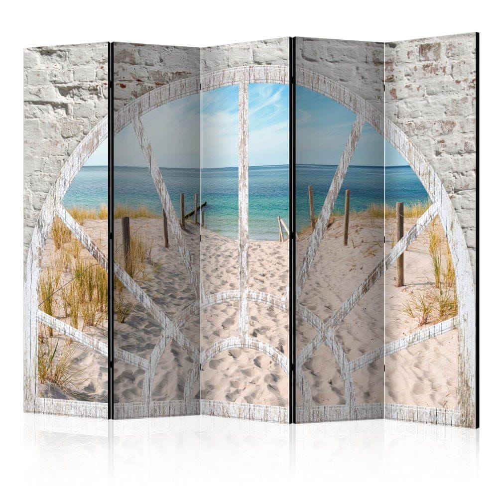 Artgeist Paraván - Pohľad z okna - Pláž II 225x172 plátno na drevenom ráme obojstranná potlač