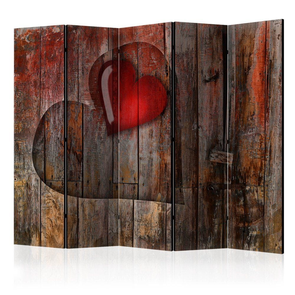 Artgeist Paraván - Srdce na drevenom pozadí II 225x172 plátno na drevenom ráme obojstranná potlač