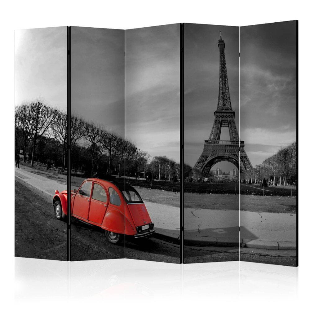 Artgeist Paraván - Eiffelova veža a červené auto II 225x172 plátno na drevenom ráme obojstranná potlač