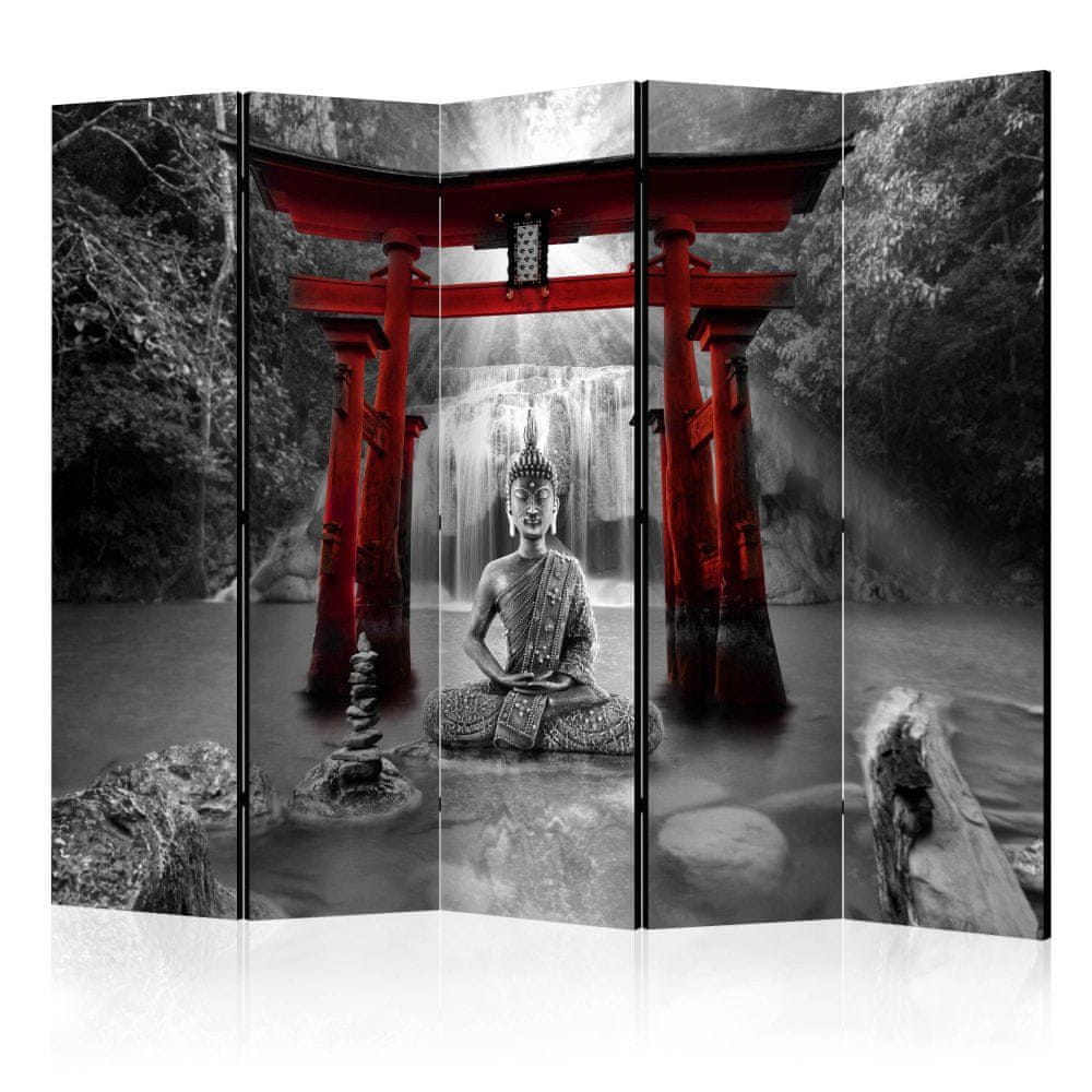 Artgeist Paraván - Úsmev Budhu (červený) II 225x172 plátno na drevenom ráme obojstranná potlač