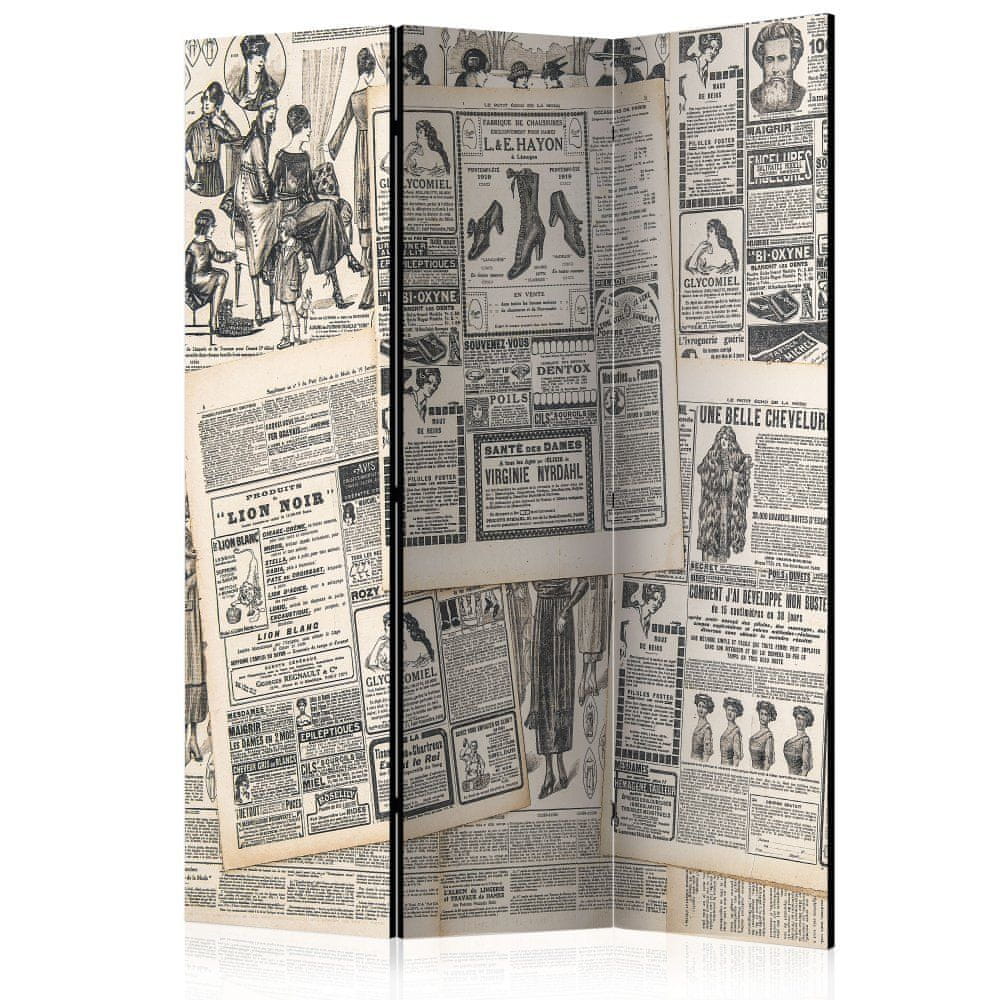 Artgeist Paraván - Vintage noviny 135x172 plátno na drevenom ráme obojstranná potlač