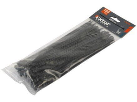 Extol Premium Pásky na vodiče (8856156) čierne, 3,6x200mm, 100ks, Ø50mm, 18kg, nylon PA66
