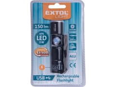 Extol Light Svietidlo 43135 hliníkové 150lm, nabíjacie, USB, zoom, XPE 3W LED