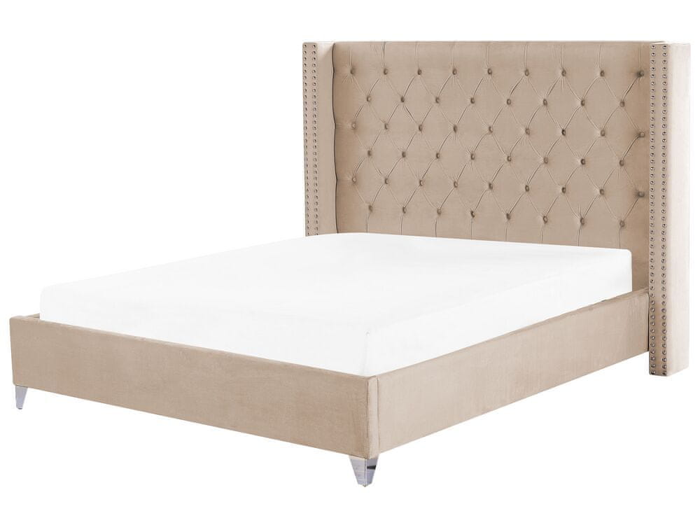 Beliani Zamatová posteľ béžová 180 x 200 cm LUBBON