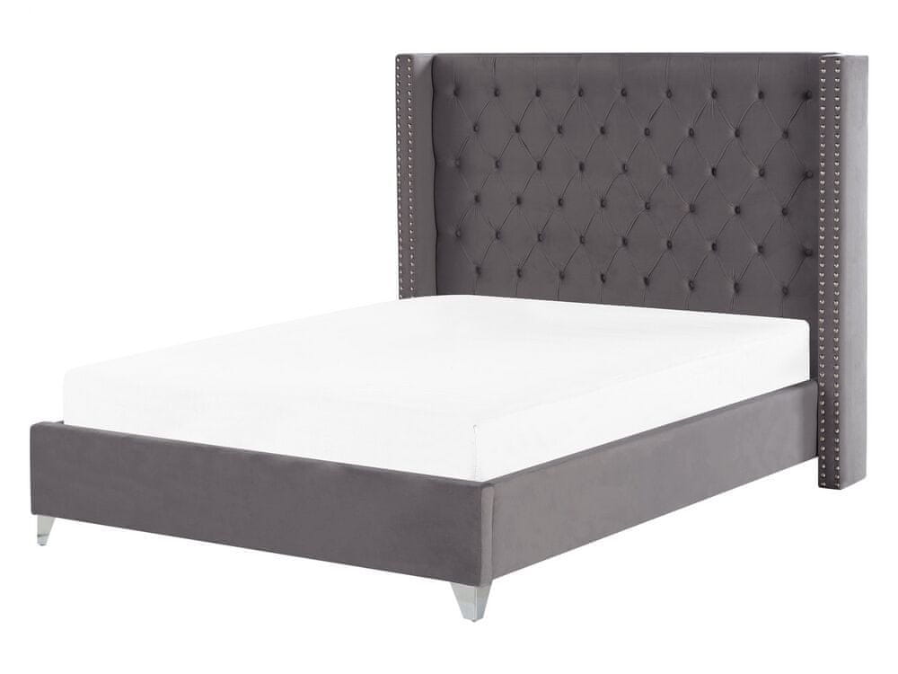 Beliani Zamatová posteľ 160 x 200 cm sivá LUBBON