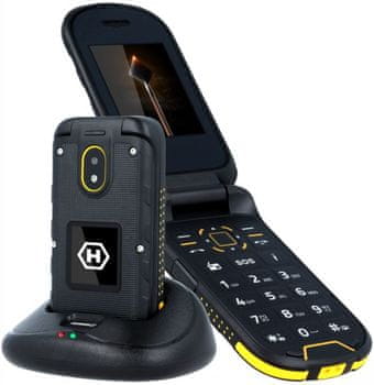 klasický telefón myPhone Hammer Bow, odolný tlačidlový telefón, vodeodolný, odolný proti prachu štýlové véčko telefón véčko IP68 VGA fotoaparát odolná konštrukcia Dual SIM dva displeje kompaktné rozmery