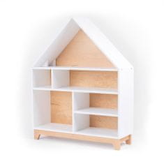 Drevená montessori domčeková polica Woodle - biela/prírodné drevo