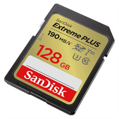 SanDisk Extreme PLUS 128GB SDXC Memory Card 190MB/s a 90MB/s, UHS-I, Class 10, U3, V30
