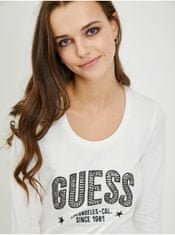 Guess Biele dámske tričko s dlhým rukávom Guess Mirela XS