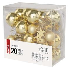 EMOS EMOS LED vianočná girlanda - zlaté gule s hviezdami, 1,9 m, 2x AA, vnútorná, teplá biela, časovač DCGW11