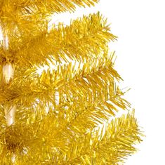 Vidaxl Osvetlený umelý vianočný stromček s guľami, zlatý 210 cm, PET