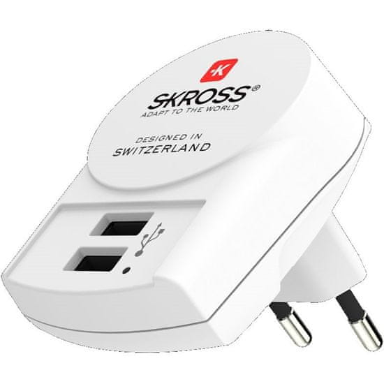 Skross USB nabíjací adaptér EU, 2x USB-A, 12W, typ C, DC10