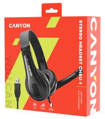 Canyon headset CHSU-1, ľahký, USB pripojenie, čierna