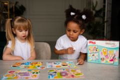Vzdělávací hra se suchým zipem "můj dům". Hry pro děti - barevné skládačky deskové hry pro batolata. Rané vzdělávání 