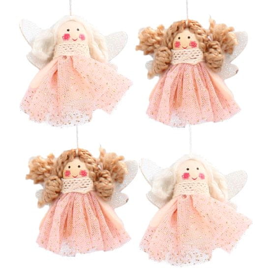 Chomik Sada vianočných ozdôb anjeli v ružových šatách (4 kusy)