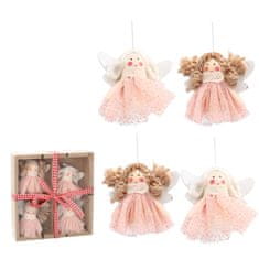 Chomik Sada vianočných ozdôb anjeli v ružových šatách (4 kusy)