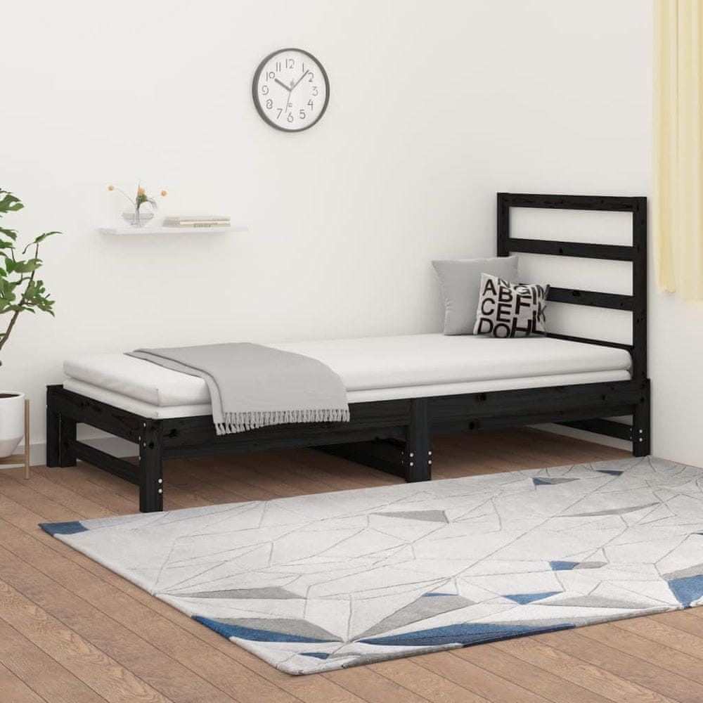 Petromila vidaXL Rozkladacia denná posteľ čierna 2x(90x200) cm borovicový masív