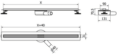 Mexen Flat nerezový sprchový žľab s rotačným 360° sifónom 100 cm, vzor SLIM, 1041100