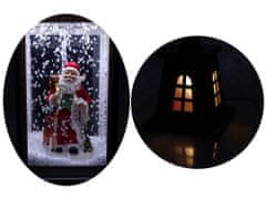 Lean-toys Vianočná dekorácia Lucerna Snehová vločka Santa Claus House 2v1 Koledy Svetlá