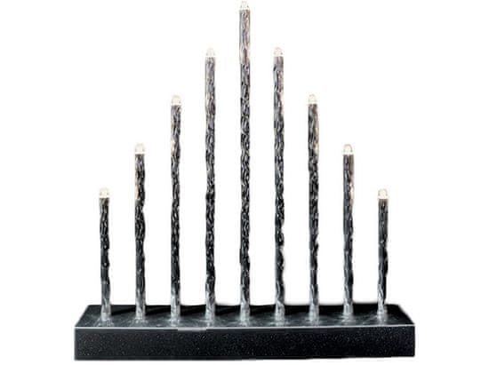 M.A.T Group svietnik vianočný 9 sviečok LED,teplá BÍ,Al+ABS STR,26x24,8x5,7cm,3xAA baterie