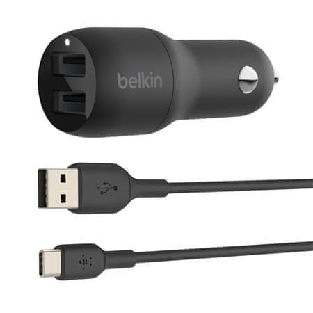 Belkin BOOST CHARGE 24W Duálna USB-A nabíjačka do auta + 1m USB-C kábel, čierna
