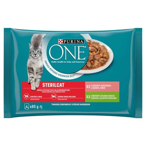 Purina ONE Multipack Sterilcat mini filetky s morkou a zelenými fazuľkami / s lososom a mrkvou v šťave 4x85g