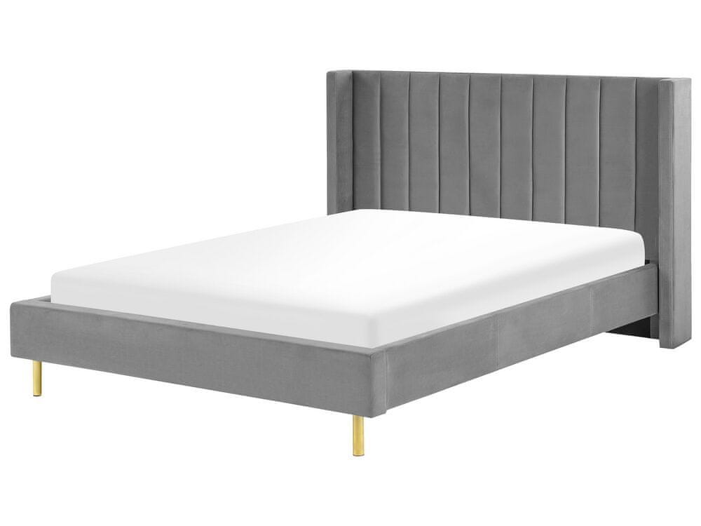 Beliani Zamatová posteľ 160 x 200 cm sivá VILLETTE