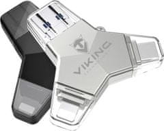 USB FLASH DISK 3.0 4v1 64GB, S KONCOVKOU APPLE LIGHTNING, USB-C, MICRO USB, USB3.0, strieborná