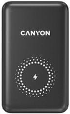 Canyon powerbanka PB-1001B PD&QC3.0,10 000mAh,Qi&AppleMagSafe,In 5/9V (Lightning/USB-C),Out 5/9/12V (USB-A+USB-C),čierna
