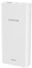 Canyon powerbanka PB-2001, 20000mAh Li-poly, Input 5V/2A microUSB + USB C, Output 5V/2.1A USB-A, biela