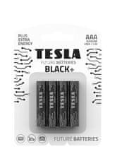 TESLA Teslá BLACK+ alkalická batéria AAA (LR03, mikrotužková, blister) 4 ks