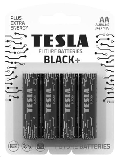 TESLA Teslá BLACK+ alkalická batéria AA (LR6, ceruzková, blister) 4 ks