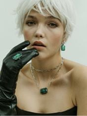 Luxusný oceľový prsteň s ručne mačkaným kameňom českého krištáľu Preciosa Ocean Emerald 7446 66 (Obvod 57 mm)