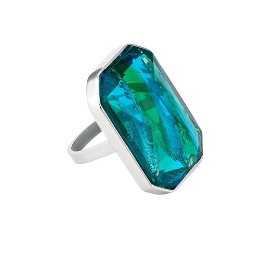 Preciosa Luxusný oceľový prsteň s ručne mačkaným kameňom českého krištáľu Preciosa Ocean Emerald 7446 66